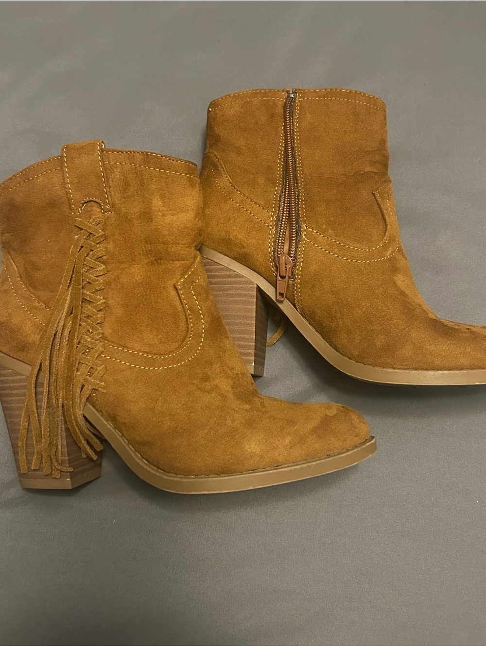 UNIONBAY Suede Fringe Ankle Boots - Tan/Cognac